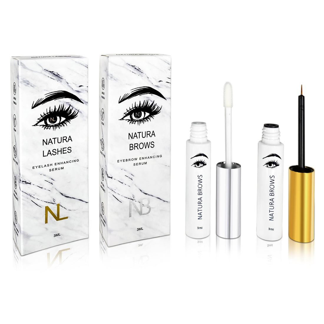 NATURA LASHES + NATURA BROWS výhodná sada (2ks) + 1 rozdělovátky na řasy ZDARMA